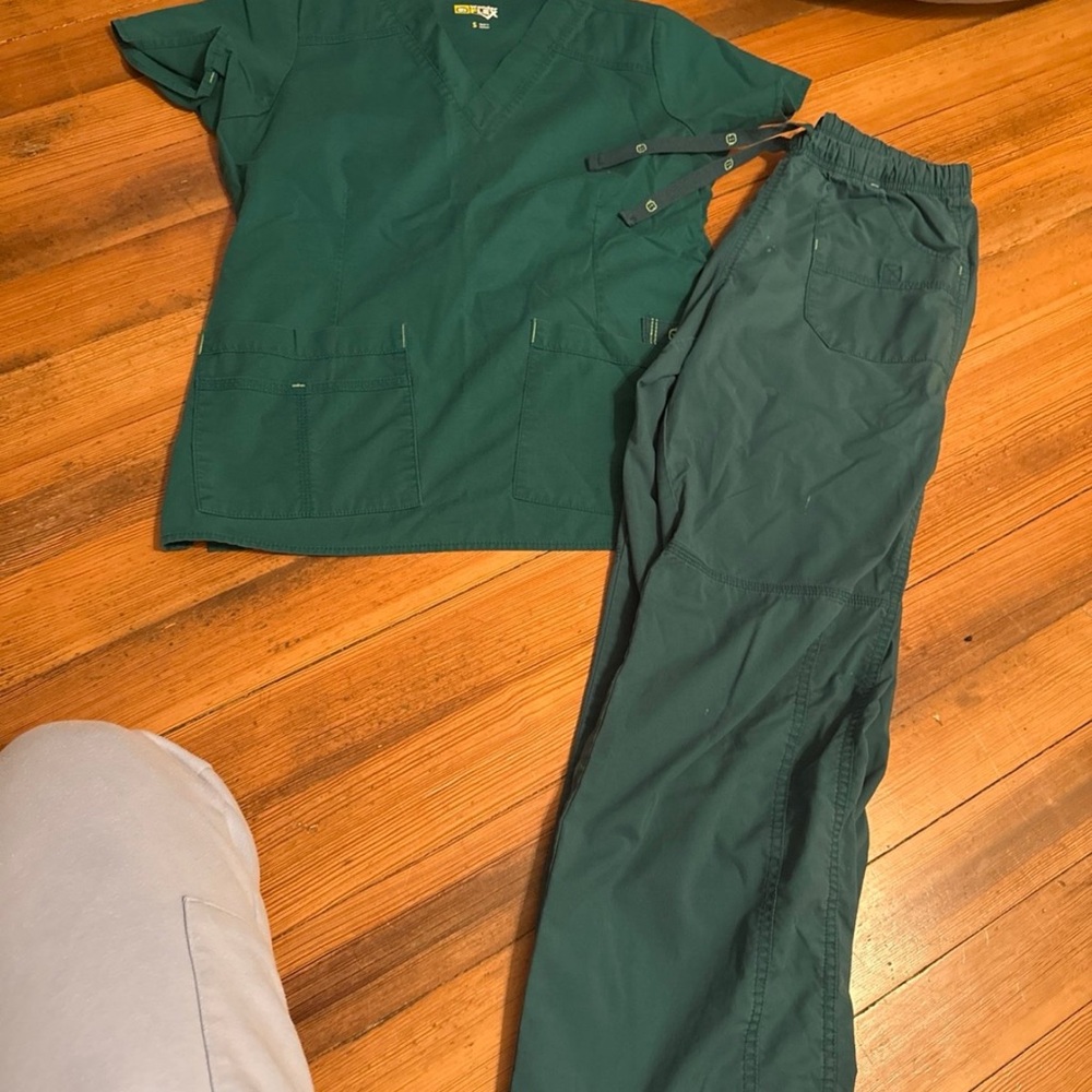 Green Scrub Set — Top & Pants — Size Small — Work Uniform — Fair Condition